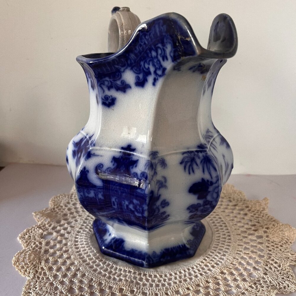 Antique Flow Blue Pitcher Earthenware Pitcher Flow Blue Home Decor 1800s